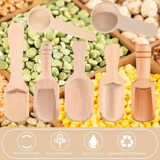 houten schep, 6 stuks mini-zoutlepels, kruidenlepels voor badzout, mini-bamboelepel, doseerschep van hout, voor badzout, theelepel, waspoederlepel, suikerlepel van hout van Houten — afbeelding 3