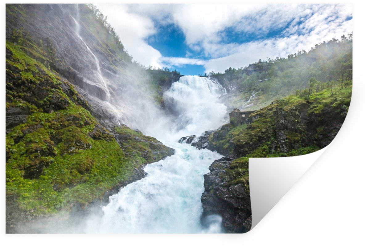 Muurstickers - Sticker Folie - Kjosfossen waterval foto - 120x80 cm - Plakfolie - Muurstic