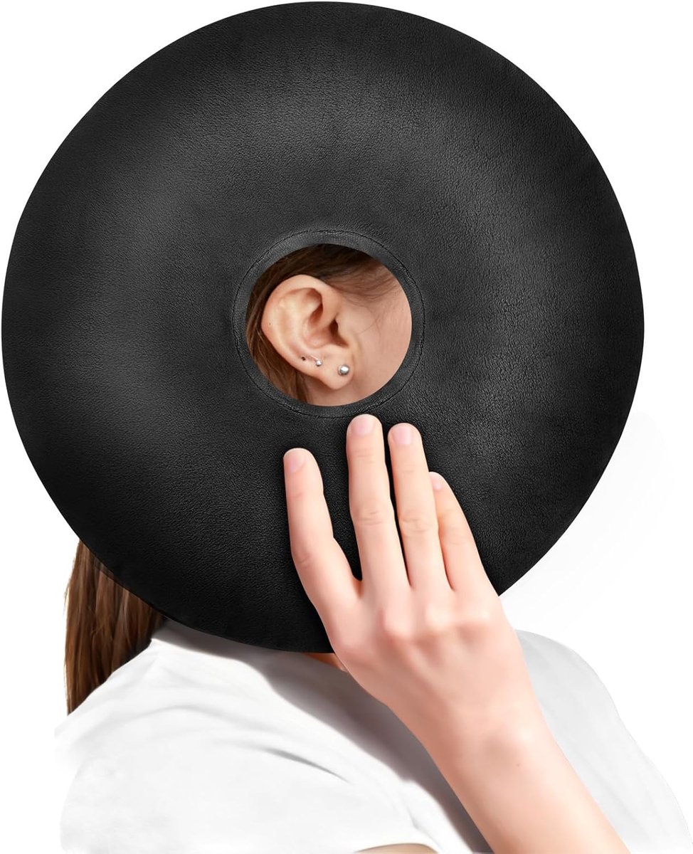 Zacht en Ademend Oorkussen, Comfortabel Donut Kussen met Gat, Piercing Kussen voor Zijslapers, Piercingkussen voor Klaslokaal, Kantoor, Camping, Slapen in Vliegtuig, Zwart
