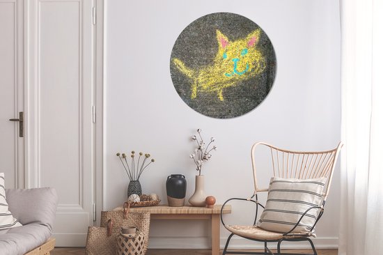 Street art d'un chat Wall Circle Aluminium ⌀ 90 cm - Tirage photo sur cercle mural / cercle vivant / cercle de jardin (décoration murale)