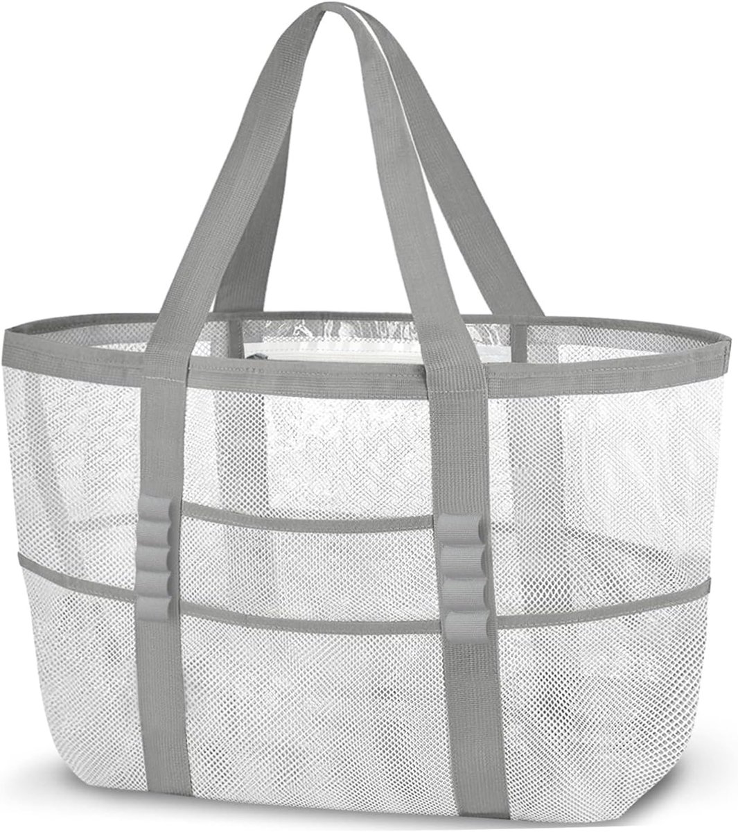 Strandtas voor dames, XXL, familie, mesh, strandtas, shopper, voor strand, reizen, winkelen, picknick en dagelijks gebruik