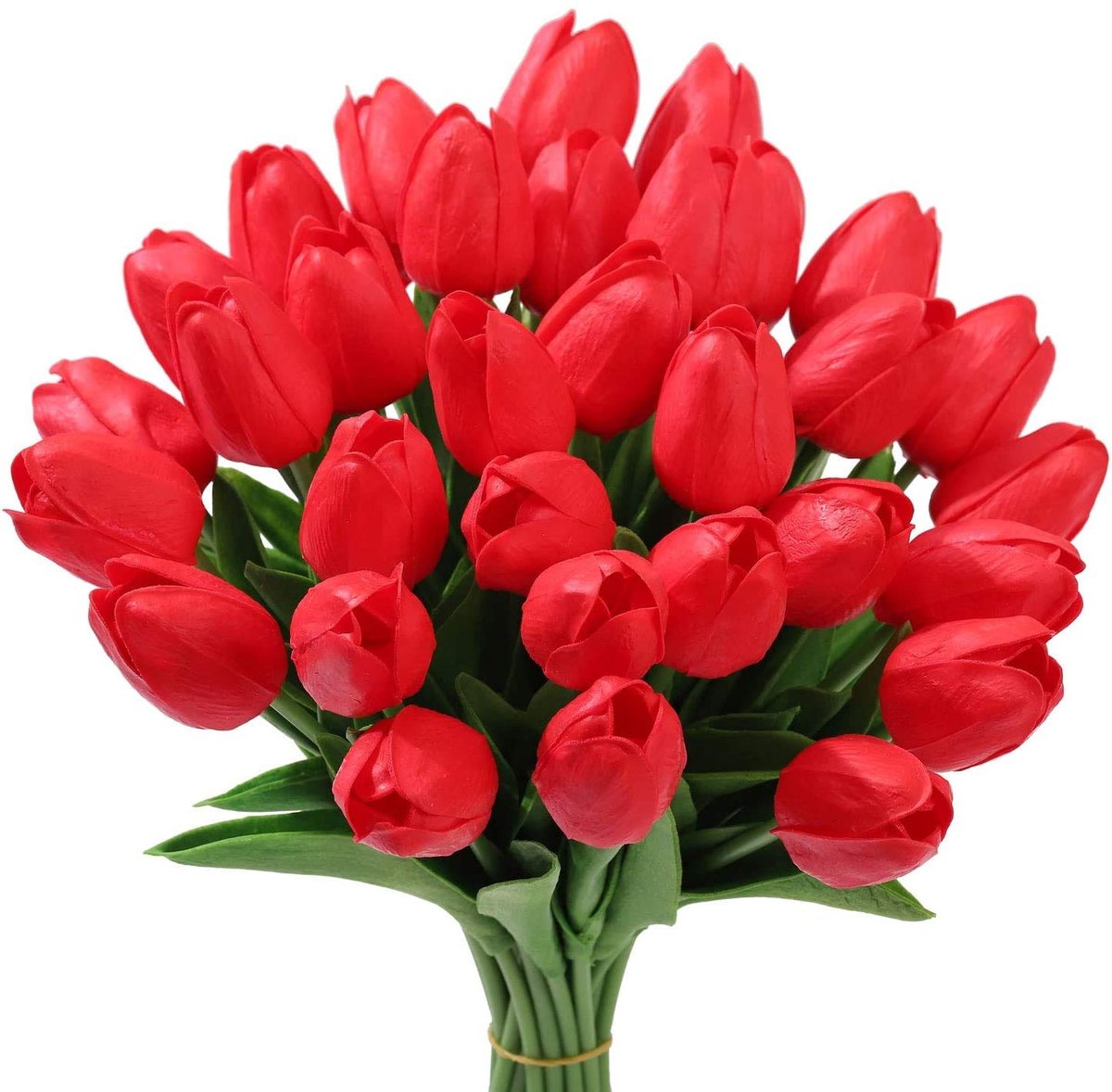 24 stuks kunsttulpen van latex, realistisch, eenvoudige steel, tulp, valse bruidsbloemenboeketten voor thuis, bruiloft, feest, kantoordecoratie, bloemstukken (rood)