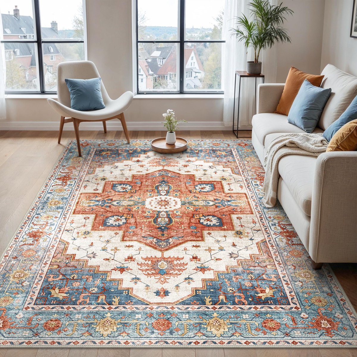 Vloerkleed 160x230cm, Wasbaar Antislip Tapijt, Vintage Vloerkleden voor Keuken, Slaapkamer, Kantoor, Navy Blauw
