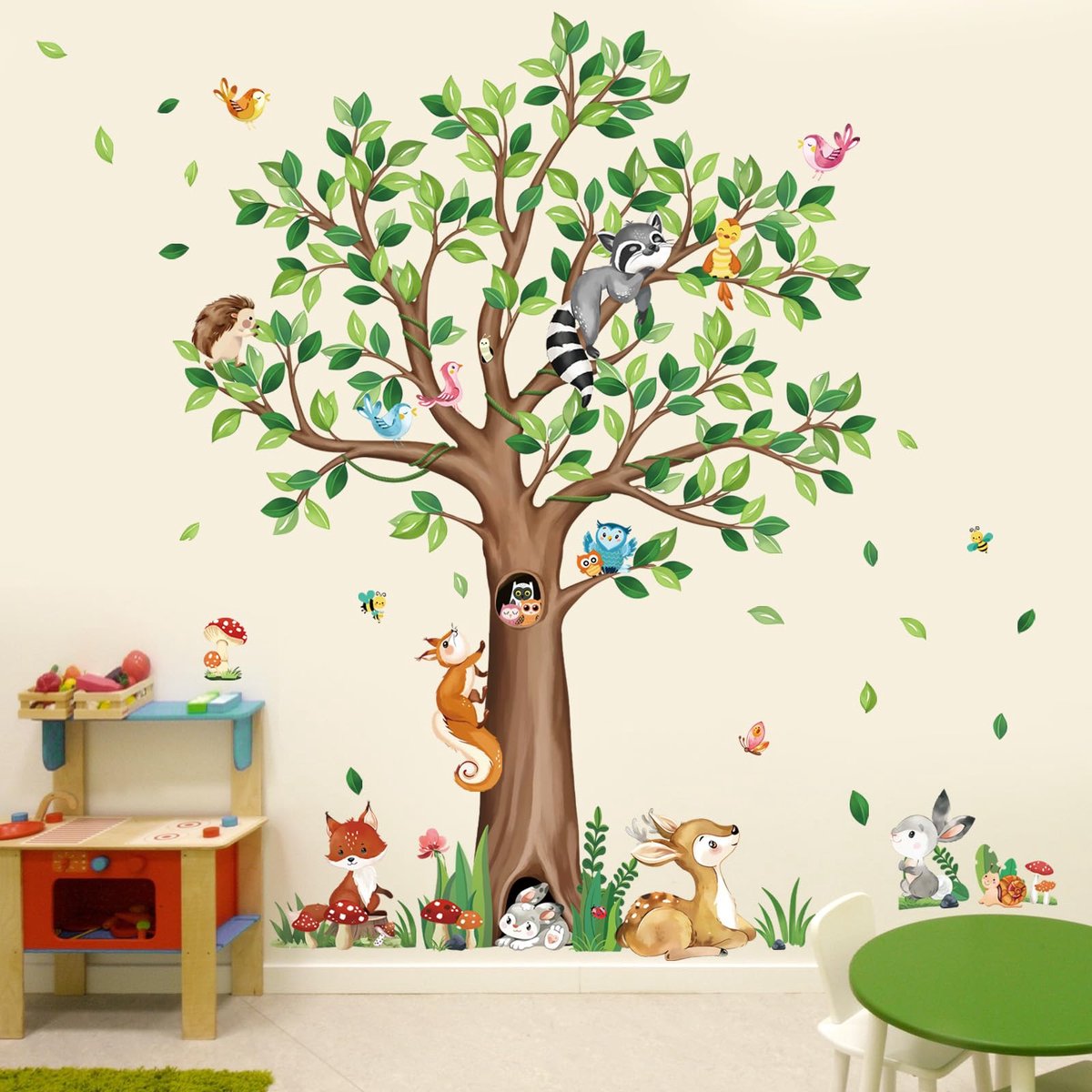 decalmile Bosdieren Grote Boom Muurstickers Dierlijke Draag Vos Hert Muurtattoo Babykinderkamer Kinder Woonkamer Slaapkamer Wanddecoratie
