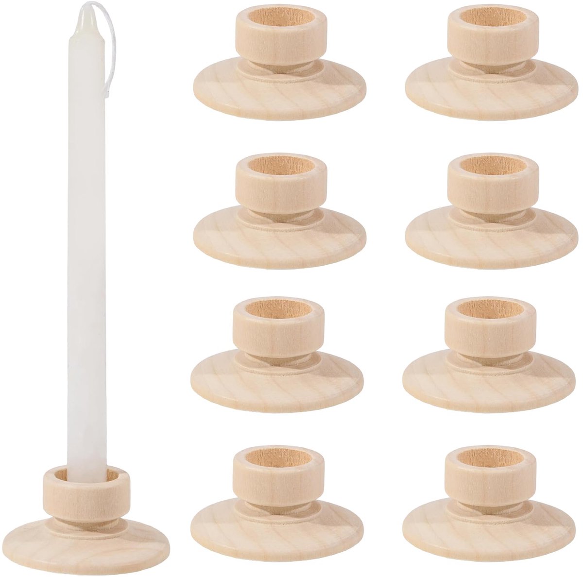 8 stuks onbehandelde kandelaars van natuurlijk beukenhout voor doe-het-zelf knutselwerk en woondecoratie, handgemaakte decoratieve tafeldecoraties voor bruiloftsfeesten, 2,7 cm