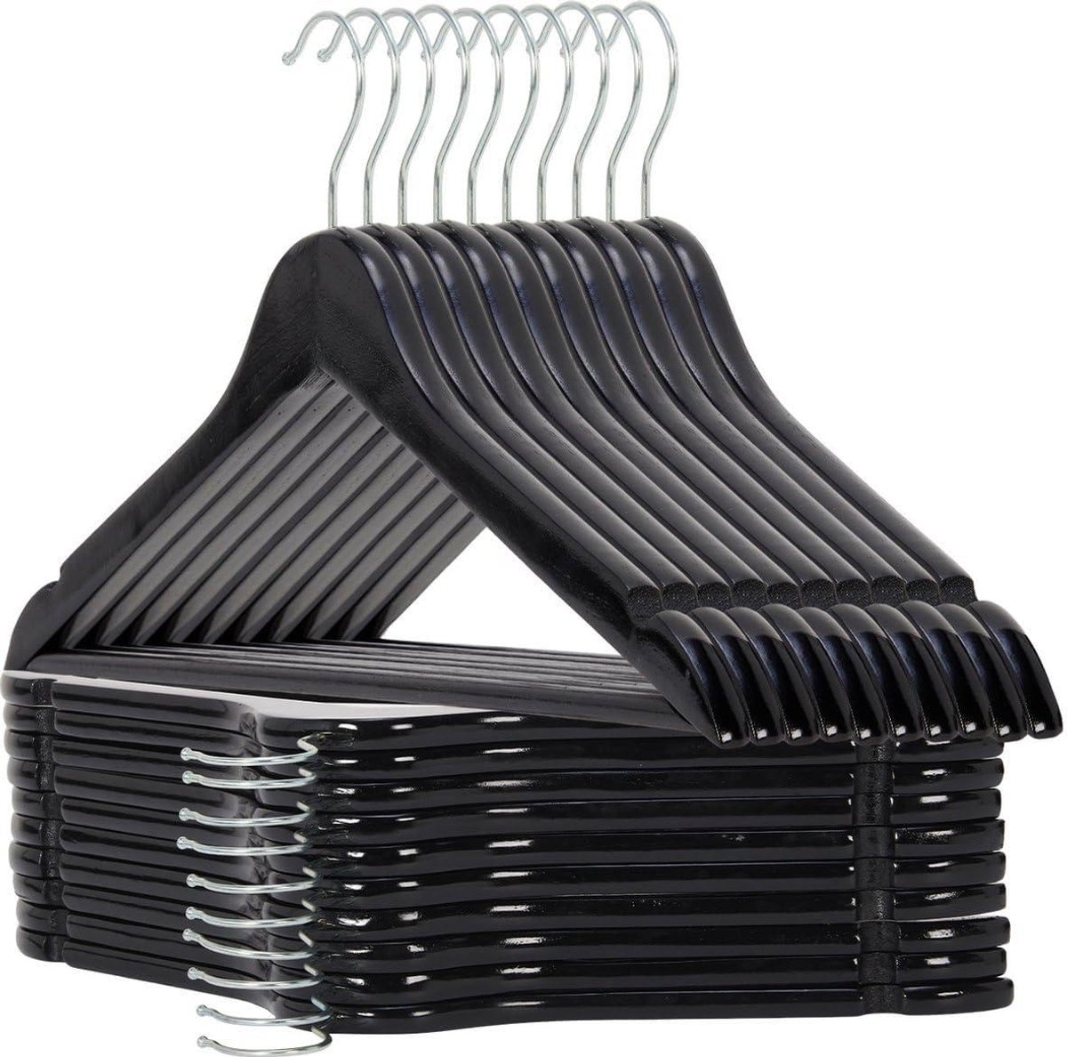 Zwart - Kleerhanger - Inkeping en Broeklat - Metalen Haak - Volwassenen - 30 Stuks - Zwart