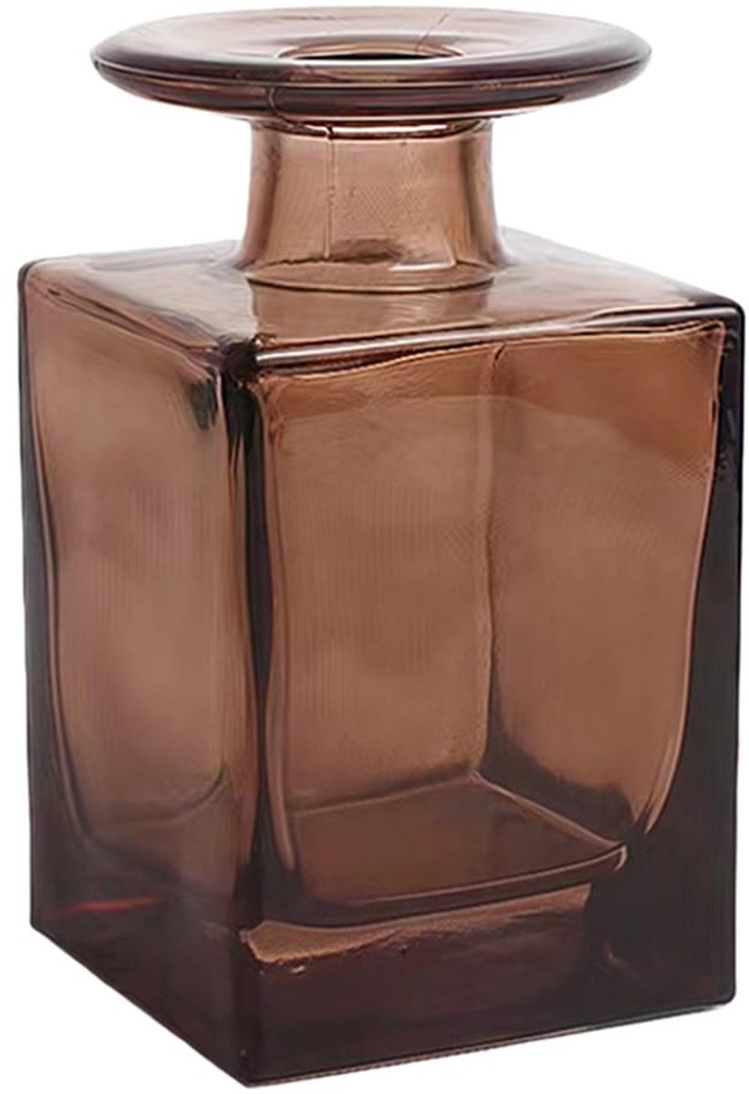 150 ml 5 oz Amber Glas Diffuser Flessen Hervulbare Vintage Riet Diffuser Fles Apothecary Bloem Bud Vazen Decoratieve Fles Diffuser Potten Geuraccessoires voor Thuis en Kantoor (Vierkant)