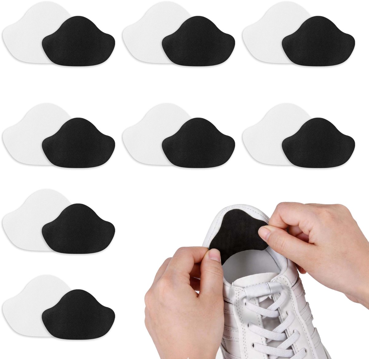 8 Paar Hielreparatie Pads van Leer - Zelfklevende Hielbeschermers voor Kapotte Schoenen - Anti-slijtage Schoenreparatieset voor Sneakers & Laarzen - 2 Maten - Zwart & Wit