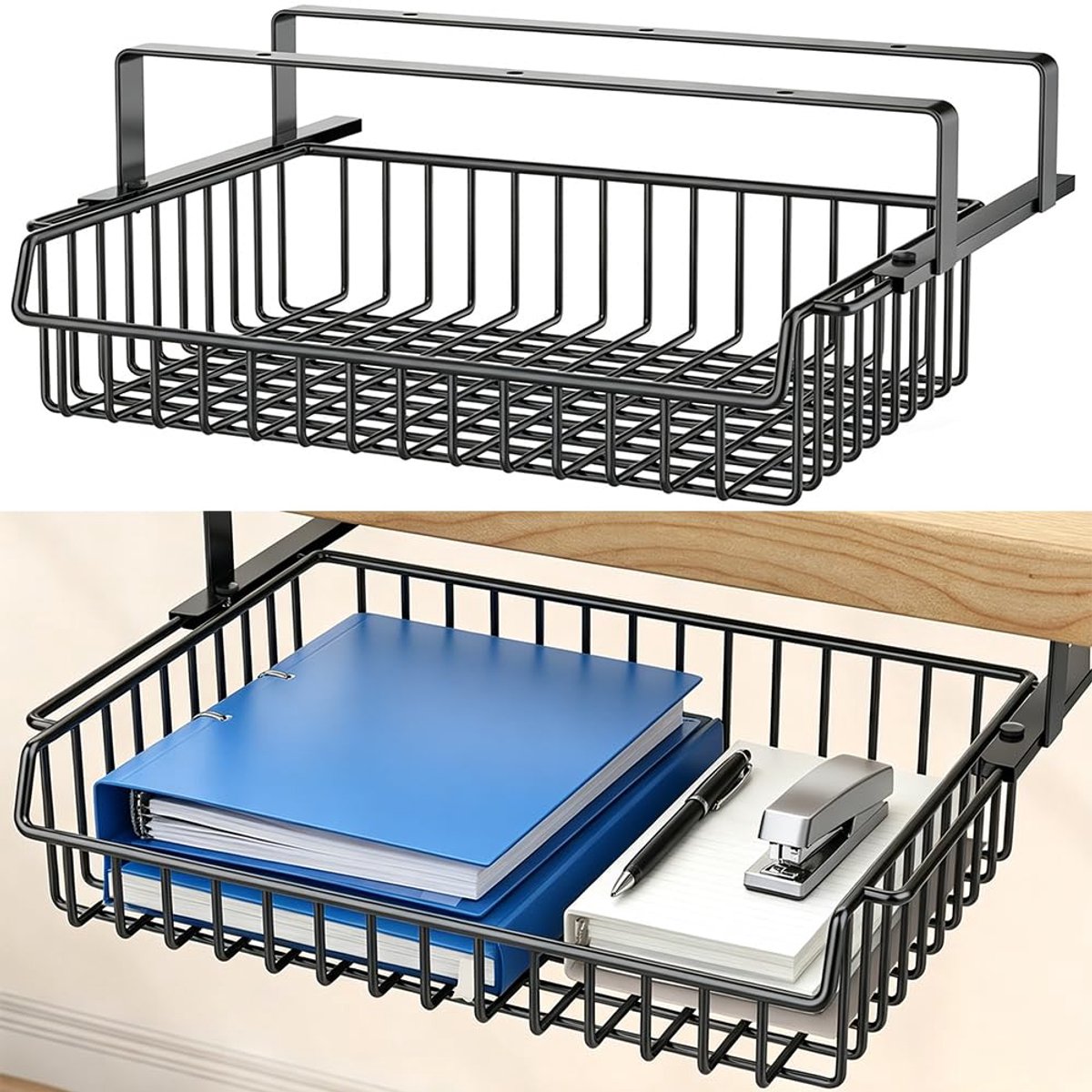 onder het bureau, metalen vlechtwerk, verborgen lade onder, hangmand voor keuken, eetkamer, kantoor, bureau