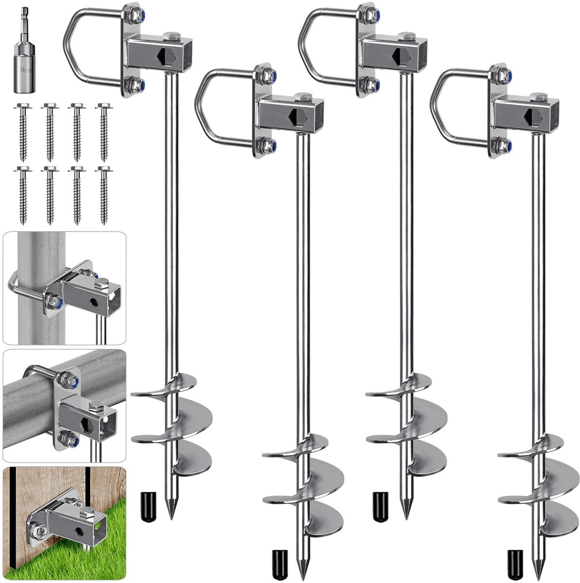 Tentharingen, Stabiel Grondanker Grondpen Metalen 42cm Spiraal Stormanker Robuuste Grondharing Schroef Trampolines Kit voor Schommel Kit/Camping/Schuur/Hond/Carport met Vaste Lus, 4 Pak