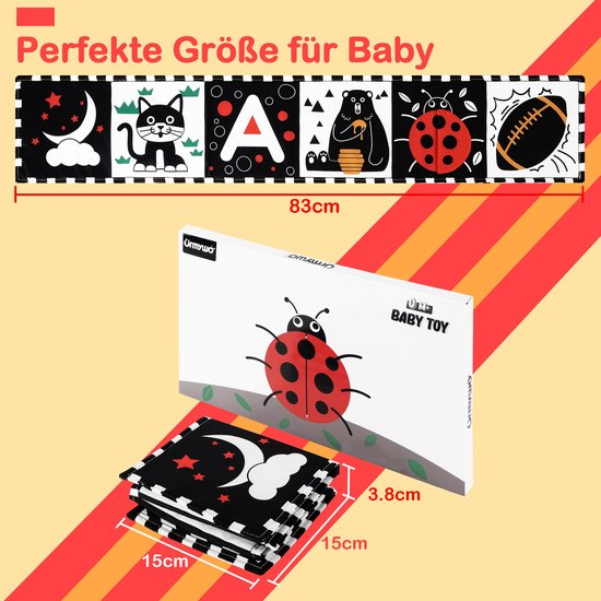 Babyboek,Contrastboek, Baby stoffen boek, Zintuiglijke boeken, zwart-wit prentenboek, baby soft fotoboek,doekboek, knuffelboek, speel boek, babyspeelgoed 0-3-6 maanden, Pasgeboren Baby Cadeau — afbeelding 2