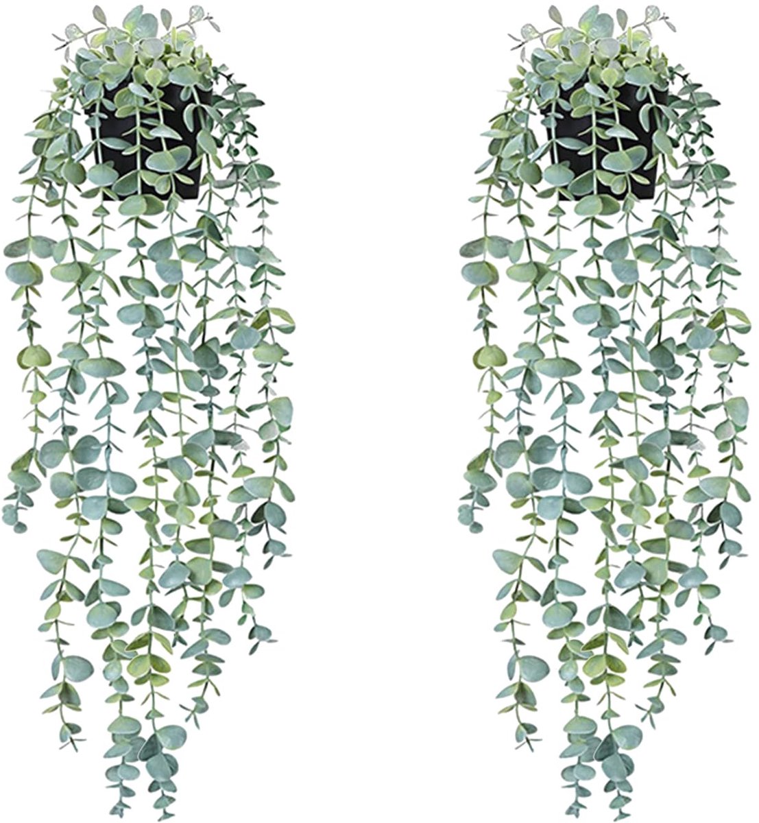 Kunstmatige hangende planten in pot, set van 2 nepplanten met pot, kunstplanten binnen, groen faux klimop decor, valse hangende eucalyptusplanten in pot voor kantoor, bureau, woonkamer, balkon, muur