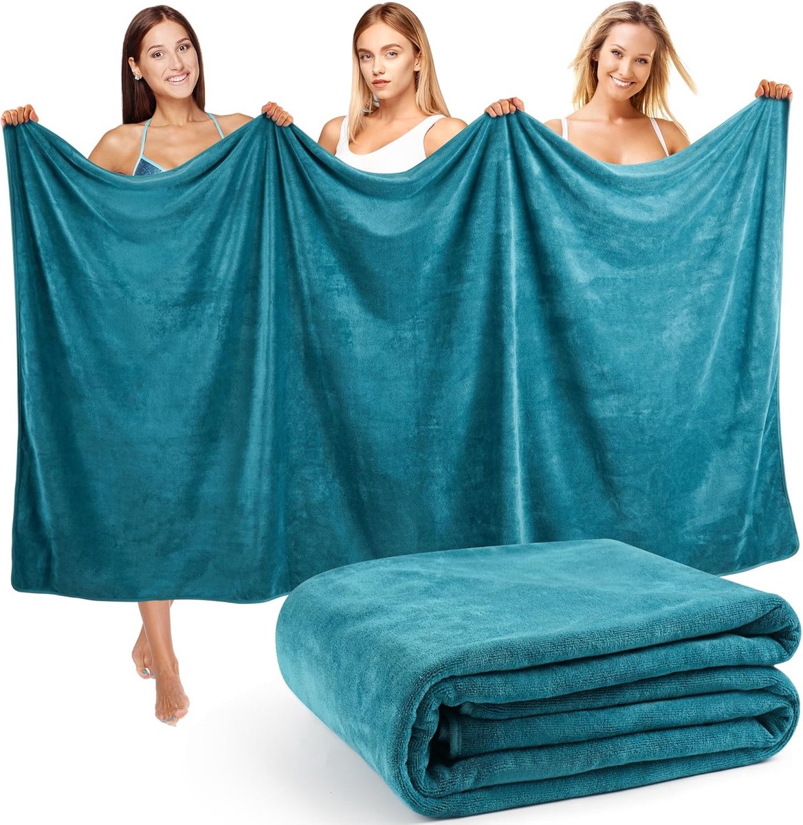 Badhanddoek groot, XXL, 100 x 200 cm, saunahanddoek en strandhanddoek van microvezel, absorberend en zacht, grote handdoek (pauwblauw)