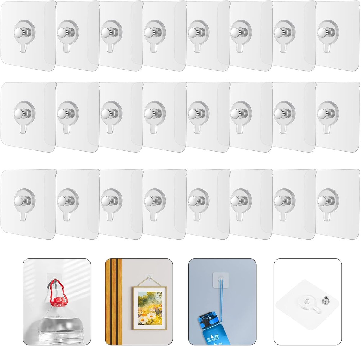 flintronic Ophanghaken voor fotolijsten, zonder boren, zelfklevende plakhaken met een sterke belastbaarheid voor woonkamer, slaapkamer, badkamer, haken voor glas, lijsten, spiegels, 24 stuks