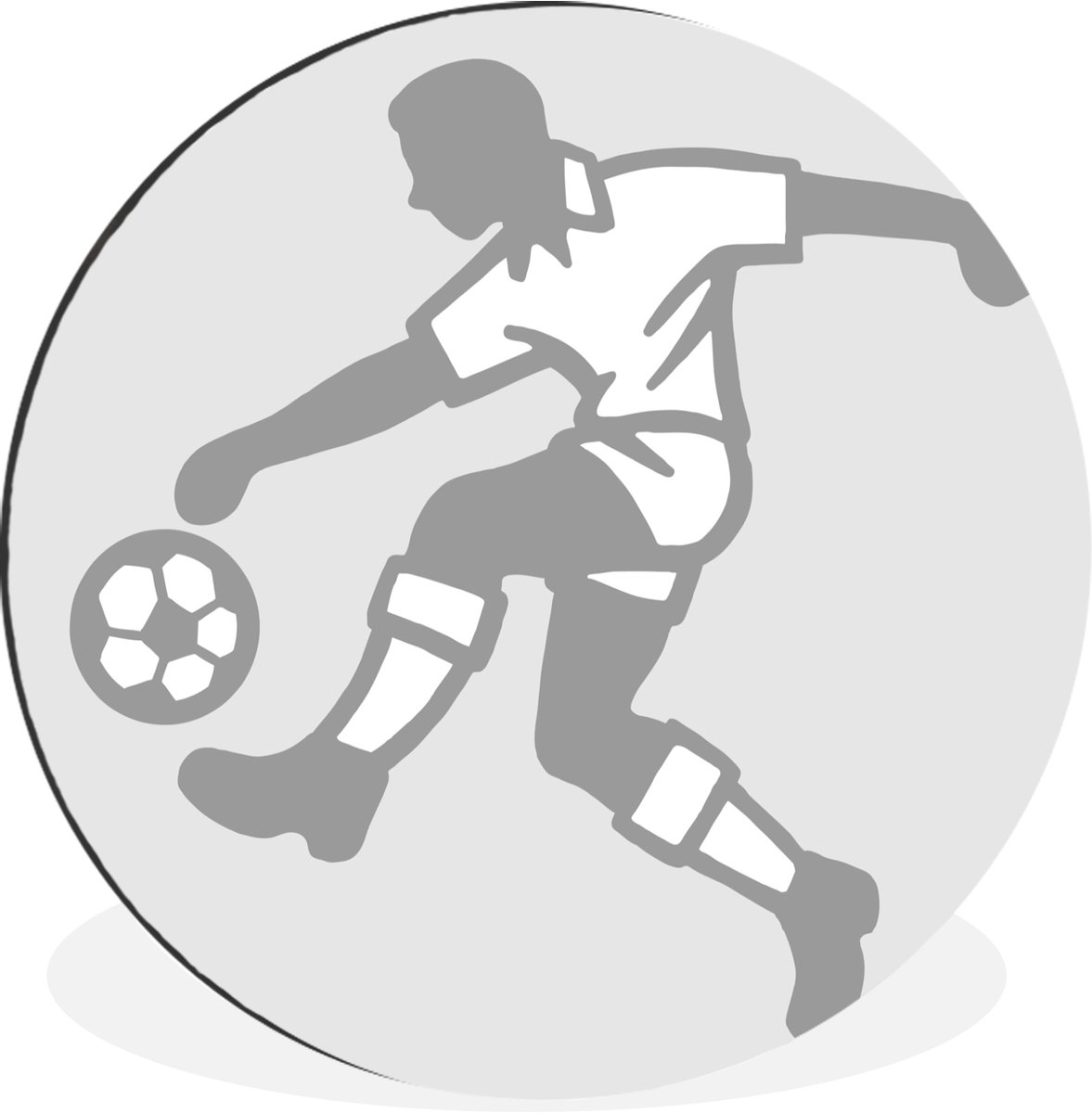 WallCircle - Wandcirkel - Muurcirkel - Een illustratie van een persoon die de voetbal aanneemt - Jongens - Meisjes - Kinderen - Aluminium - Dibond - 120x120 cm - Binnen en Buiten XXL