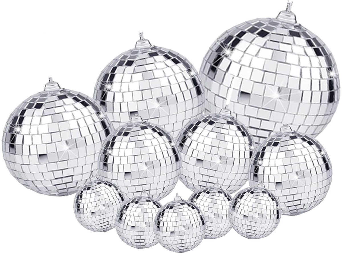 Dailygoods- Disco Spiegelbal Set - 11 Stuks - Decoratieve Discoballen - Zilveren Mini Spiegelballen - Bruiloft/Kerstboom Decoratie - Hoogwaardige Kwaliteit - Decoratieballen