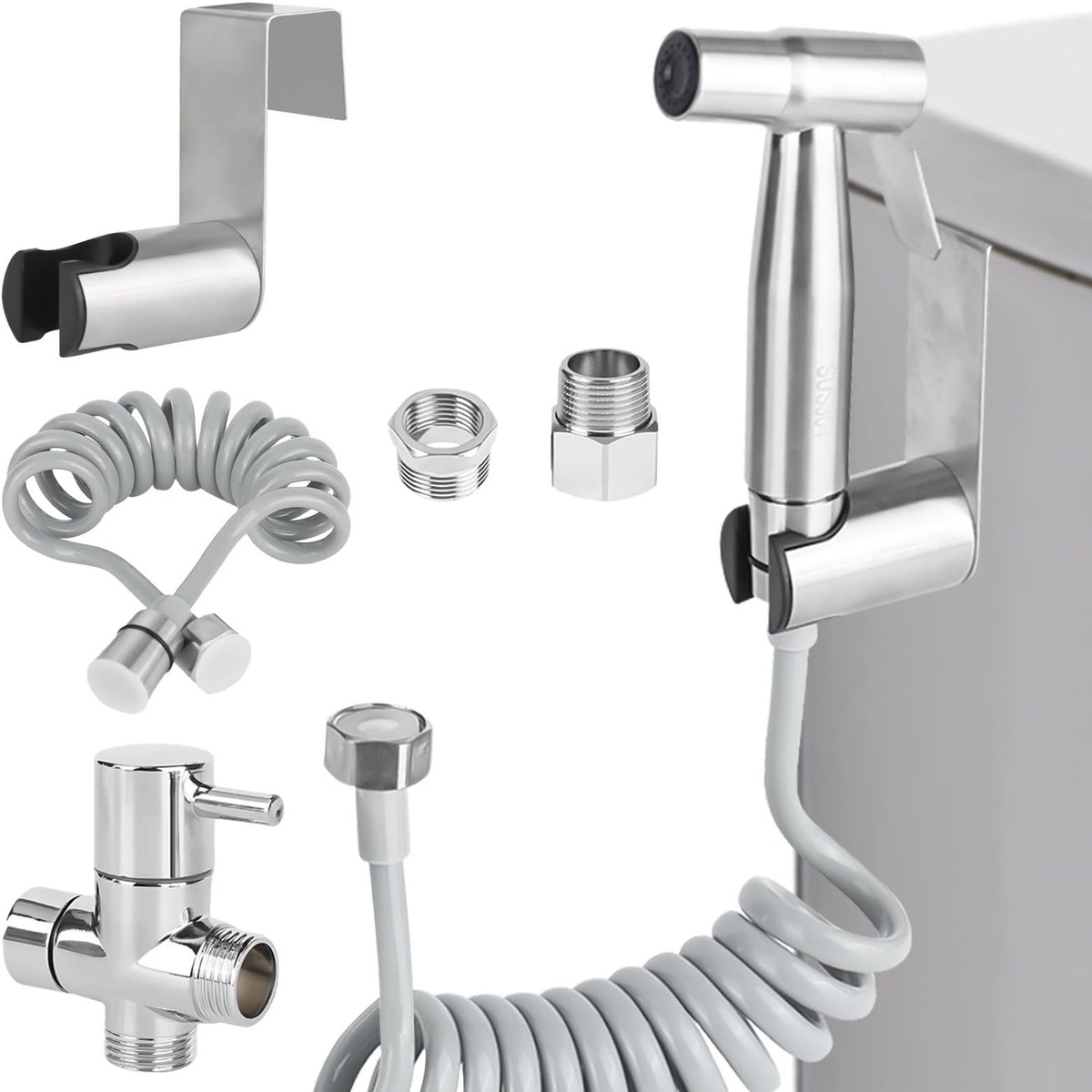 Dailygoods- Bidet Handdoucheset - Roestvrij Stalen Handdouche - Ergonomische Vorm - G1/2 inch Ventiel - G3/8 inch Voor Toilet - Verstelbare Lengte