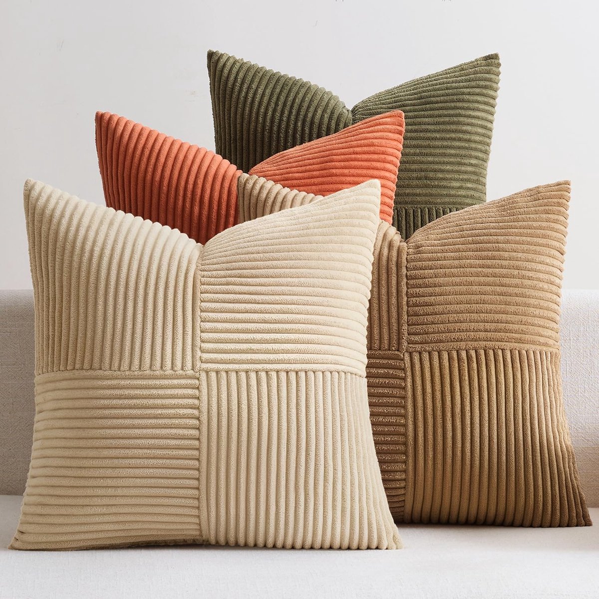 Dailygoods- Kussensloop set van 4 - 40 x 40 cm - Patchwork - Corduroy - Decoratief - Zacht en duurzaam - Kussenhoes