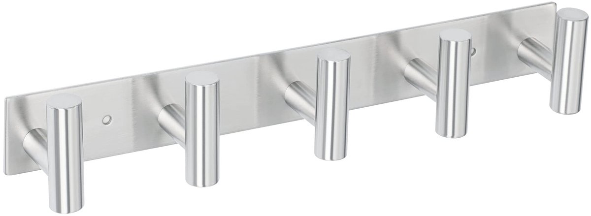 Dailygoods - Mooche Kapstokhaken Wandmontage SUS304 roestvrijstalen kapstok, zware wandkaphaak, kleerhangers wandmontage met 5 haken voor hoed handdoekkleding, geborsteld afgewerkt, GWLD5005-LS