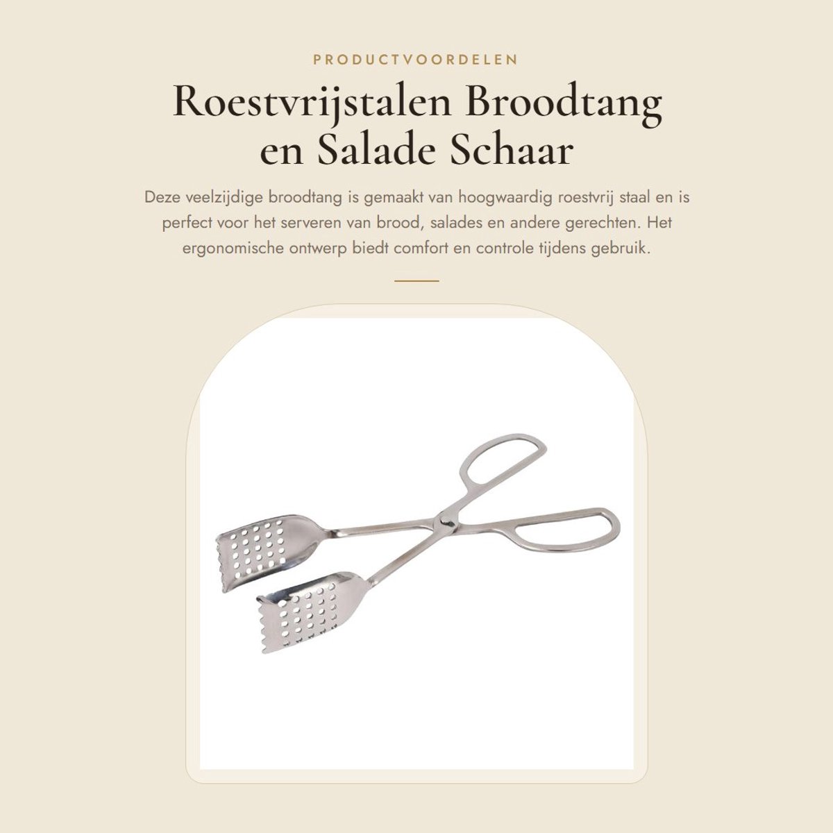 Dailygoods- Broodtang Roestvrij Staal - Keukentang - Serveertang - Ergonomisch Handvat - Antislip Grip - Robuust Ontwerp