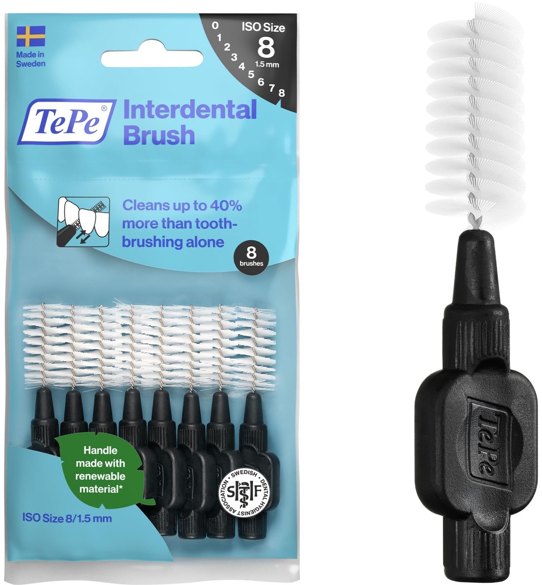 Dailygoods- Interdentale Rager 1,5mm/ISO 8 - 8st - Efficiënte Reiniging - Tandplakverwijderaar - Floss voor Grote Ruimtes - Buigbare Draad - Tandenborstel