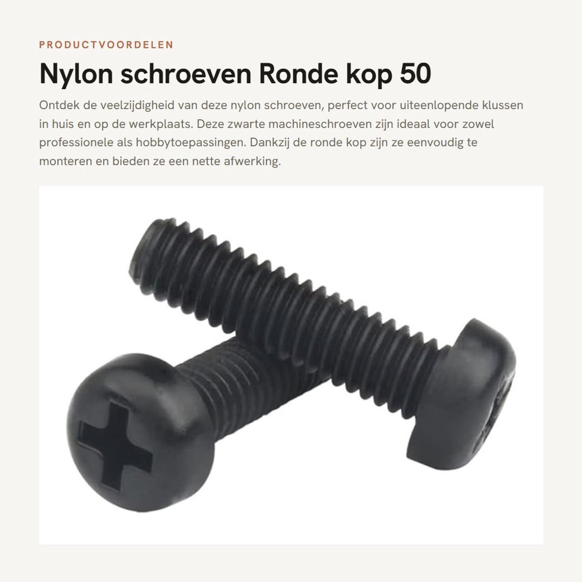 Dailygoods - Nylon schroeven - Ronde kop - 50 stuks - Zwart - Machineschroeven - Voor diverse toepassingen - M4x15mm
