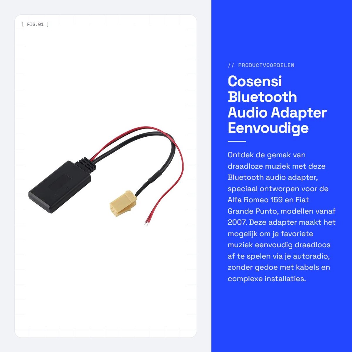 Dailygoods - Bluetooth Audio Adapter - Eenvoudige Installatie - Plug and Play - Geschikt voor Alfa Romeo 159 en Fiat Grande Punto