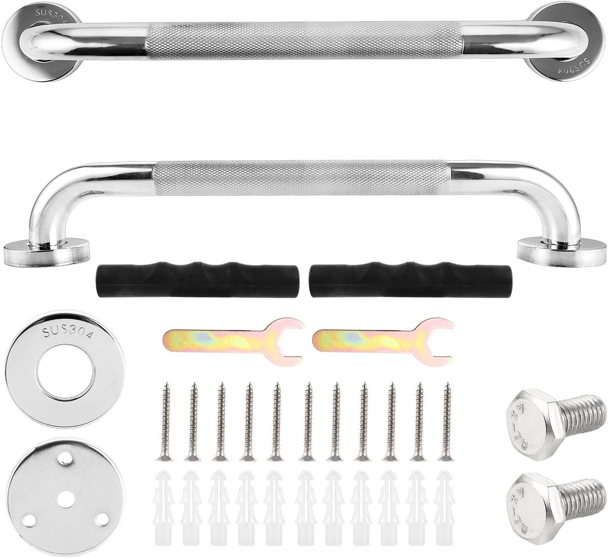 Dailygoods- Handgrepen 40 cm - Antislip - Roestvrij Staal - Set van 2 - Douche/Bad - Geschikt voor Senioren/Kinderen - Badhandgreep