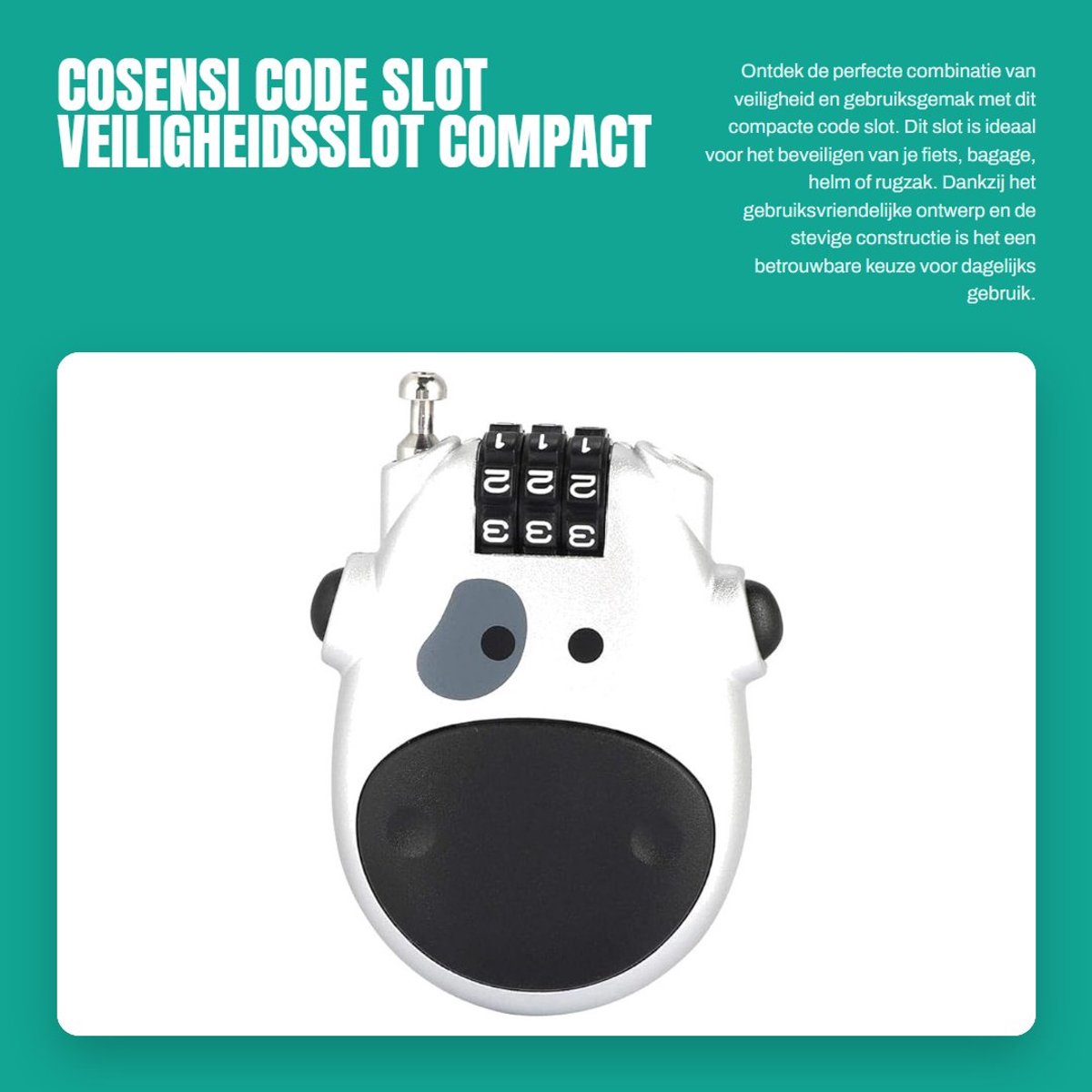 Dailygoods- Cijferslot 3-cijferige combinatie - Fietsslot - Hangslot - Veiligheidslot - Compact - Duurzaam ABS materiaal - Combinatieslot