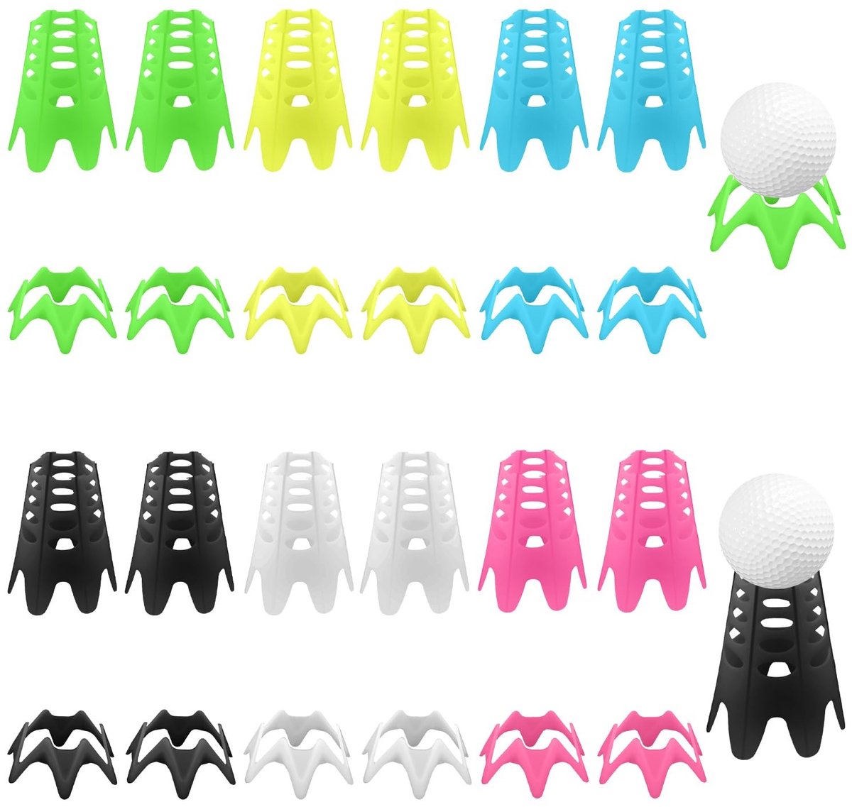 Dailygoods- Golf Tees 24 Stuks - Kunststof Golfaccessoires - Oefengolf Tees - Golftrainingaccessoires - Binnen/Buiten Golf - 6 Kleuren - Golftjes