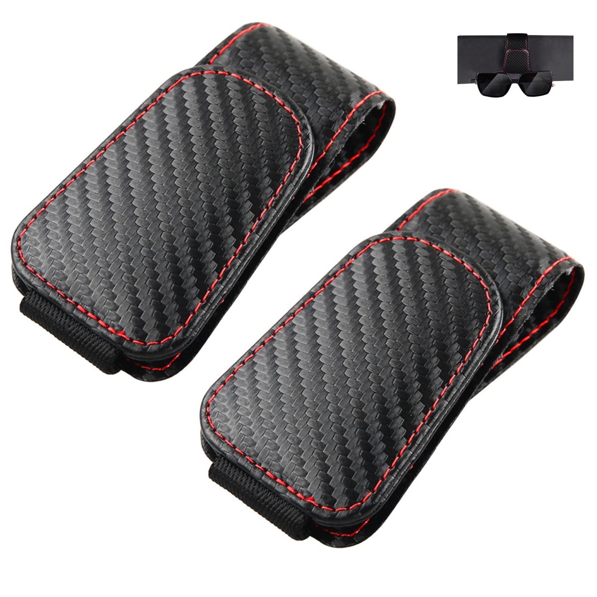 Dailygoods - 2 stuks brillenhouders voor auto, lederen zonnebrilhouder voor auto - voor zonnebril & reservebril, praktische organizer bij sterk licht voor bestuurders​