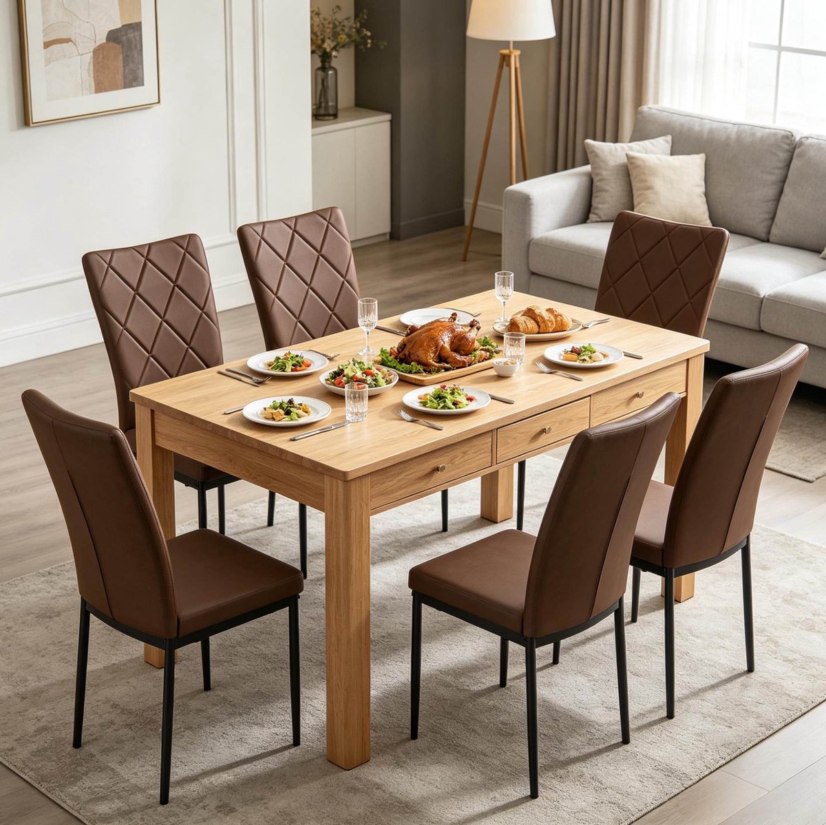HAUSS SPOLE Eetkamerstoel - Hoge Rugleuning - Set Van 4 Met Gepolsterde Zitting En Metaal Onderstel - Voor Eetkamer En Woonkamer - Kunstleer Donkerbruin Dark Brown