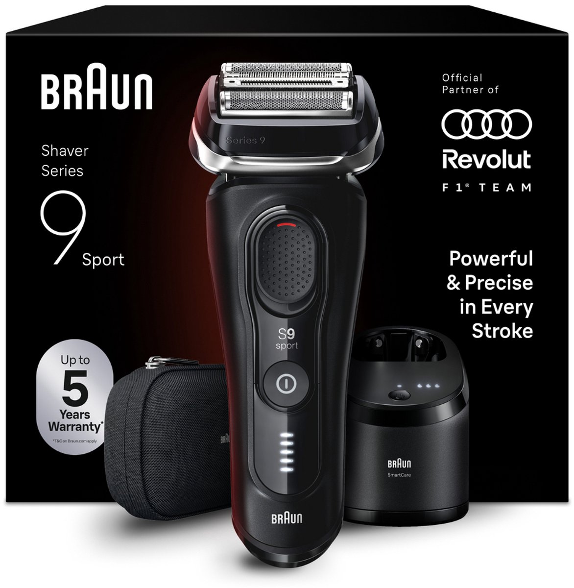 Braun Series 9 Sport Elektrisch Scheerapparaat - met 4+1 Precisie Kop & Trimmer - 5-in-1 SmartCare Center - SensoAdapt voor elke Baarddichtheid - Tot 60 min - Nat & Droog - 9150cc - Zwart - Scheerapparaat voor Mannen