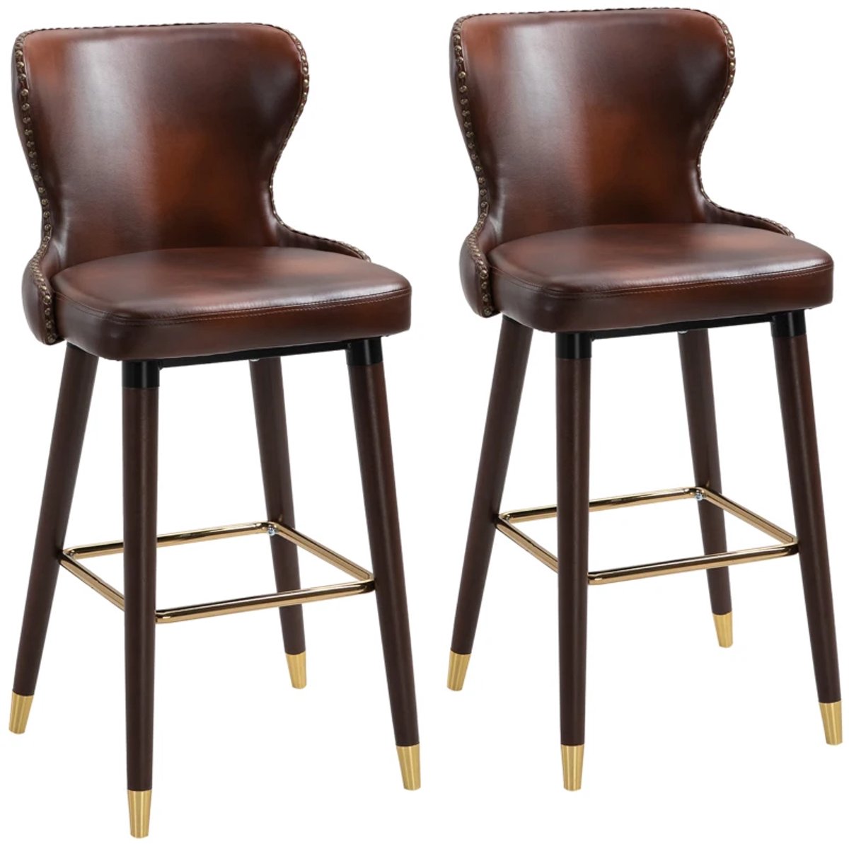 Bar stoelen - Set van 2 Barkrukken Barstoel Keukenstoel en in bar stoelen - met Voetensteun - Bruin