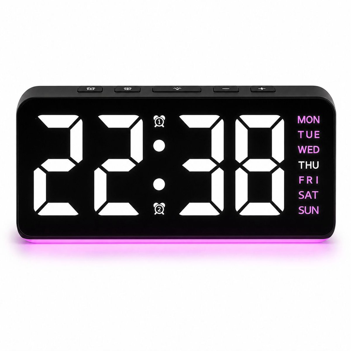 VHV-Digitale Wekker met Temperatuurweergave - Zwarte Wekker met Roze Verlichting en Sfeerverlichting - Wekker met Dubbel Alarm en Dimfunctie - Moderne Klok voor Slaapkamer
