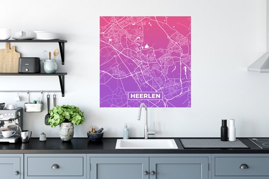 Stickers Stickers muraux - Plan de la ville - Heerlen - Violet - Pays- Nederland - 80x80 cm - Feuille adhésive - Carte
