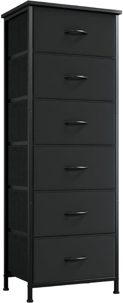 SP® Ladenkast - 6 lades - Kast met stoffen lades - Opbergkast voor slaapkamer, woonkamer - Zwart - 30cm x 42cm x 115cm
