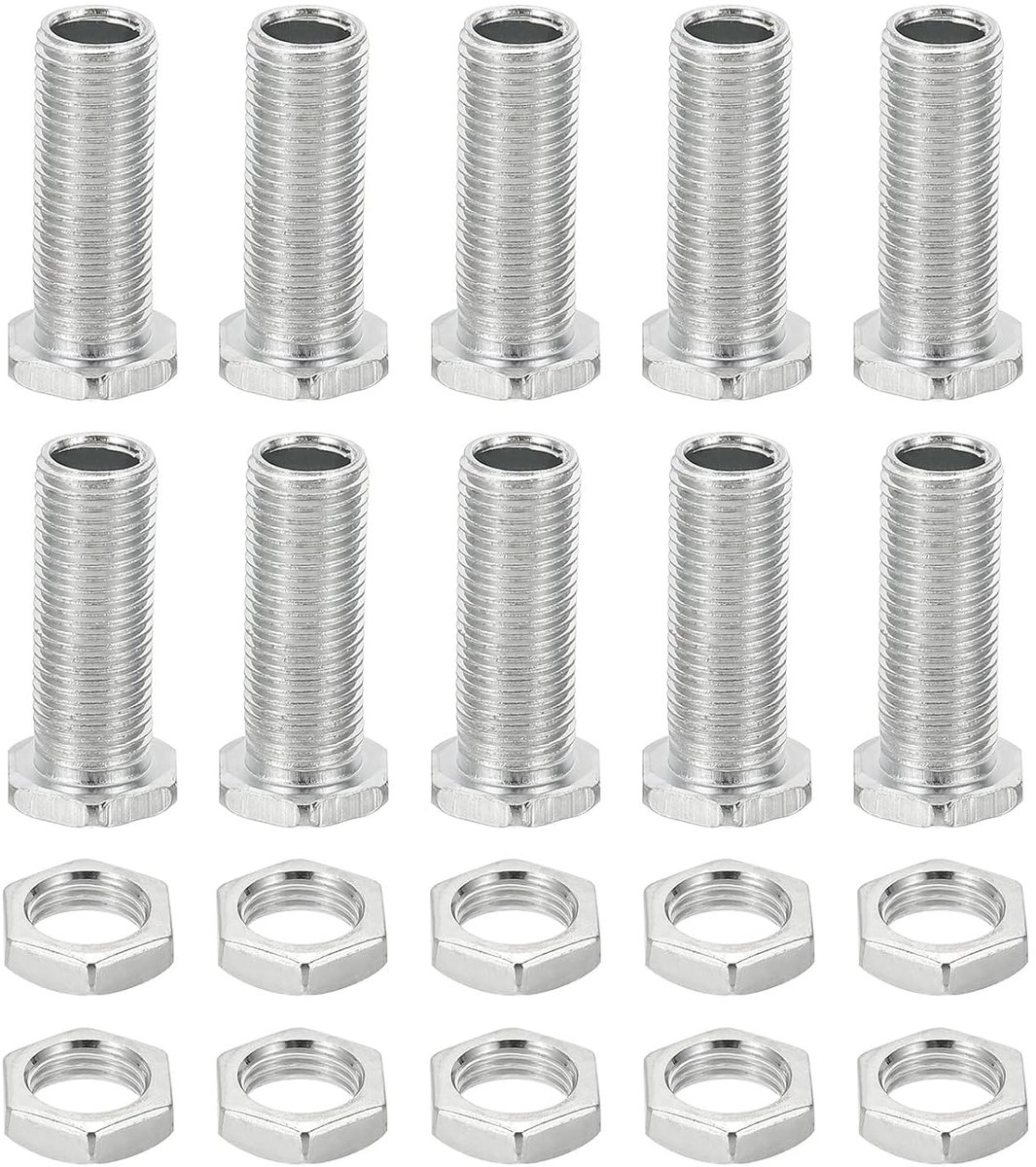 M10 x 30 mm zeskantschroeven en moeren, 10 stuks holle schroeven met fijne schroefdraad assortiment zeskantschroef doorgaand gat bouten kroonluchter bevestigingselementen