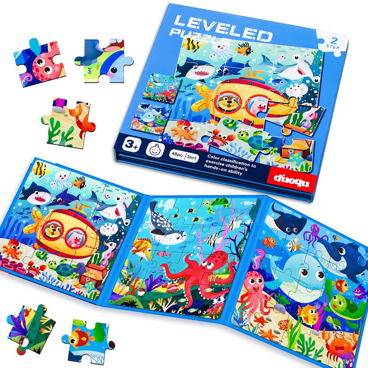 Magnetisch Puzzelboekje Zeedieren - 3-in-1 Puzzelboekje - Kinderpuzzel - 3 jaar of ouder - Zeedieren - Puzzelniveau 2 - 48 puzzelstukjes