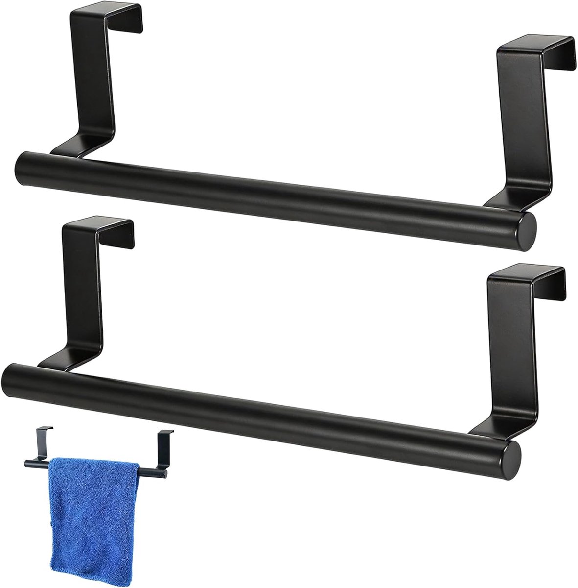 2 stuks, handdoekhouder, zonder boren, 36 cm, handdoekhouder, deurophangbaar, zwart, handdoekstang, handdoekrek, keukenkast voor laden, kastdeuren