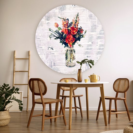 WallCircle - Wall Circle - Wall Circle Indoor - Vase - Fleurs - Journal - 150x150 cm - Décoration murale - Peintures Ronds
