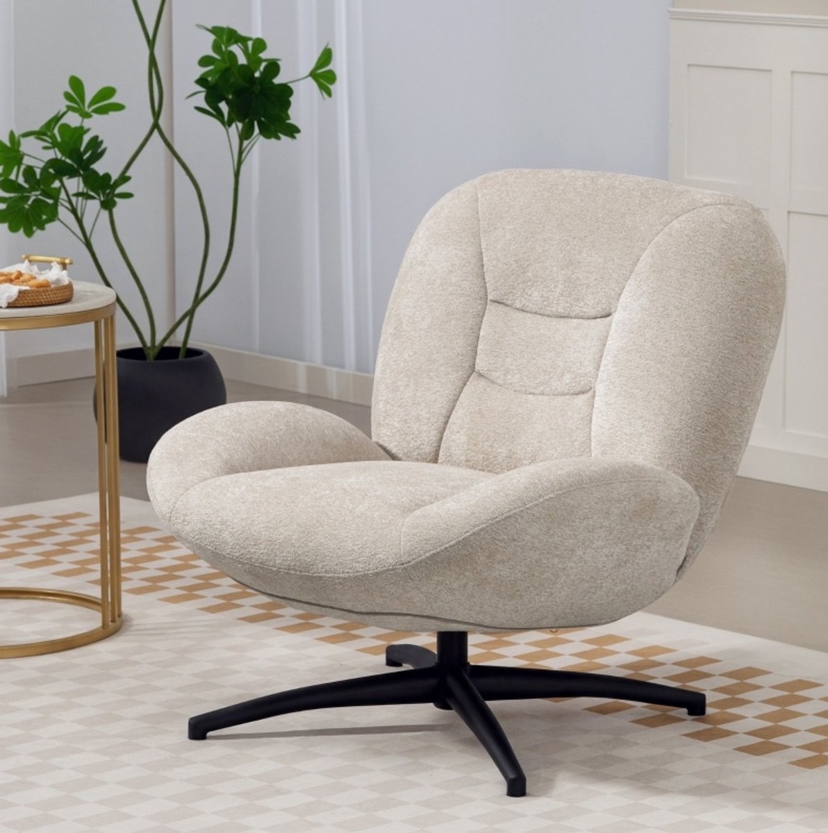 MEUNIQ draaibare fauteuil 89 x 83 x 85 cm met armleuningen, 360° rotatie, hoge rugleuning,