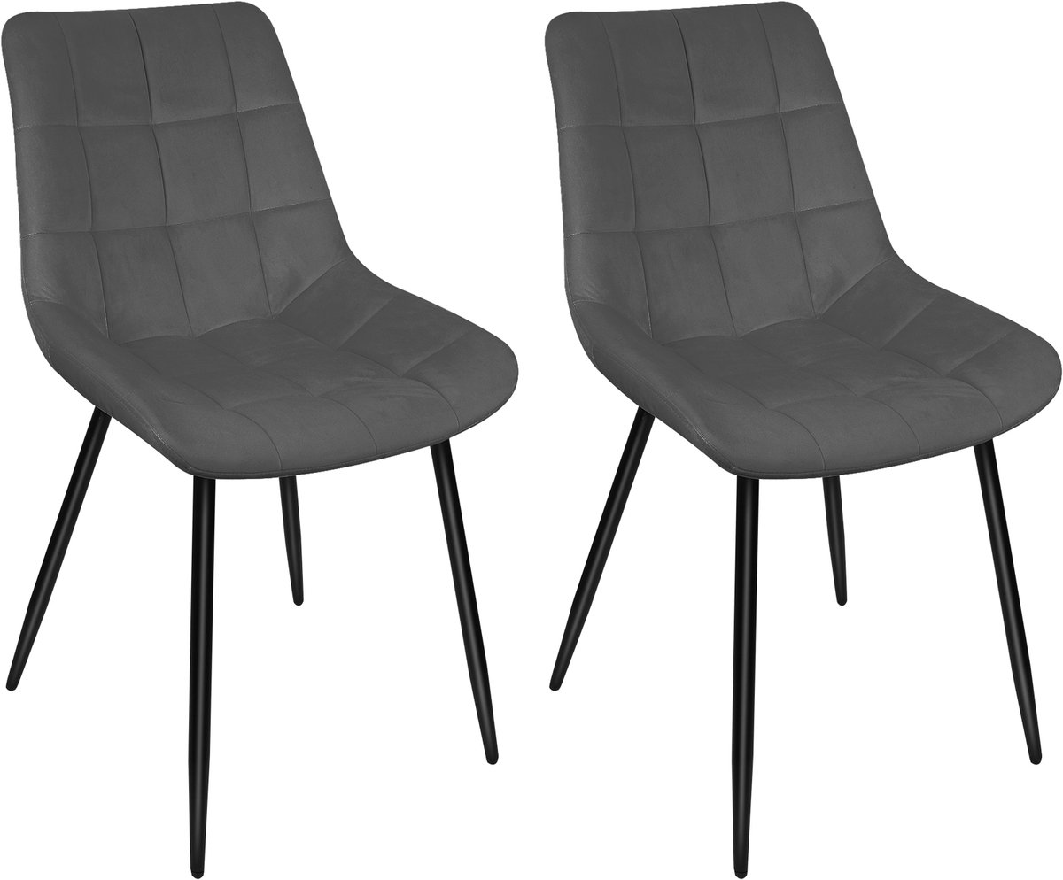PIPIPOXER Eetkamerstoel - Set van 2 -Industrieel-Gestoffeerde Stoelen -Fluwelen - Metalen Poten-Draagvermogen 120 kg-Donkergrijs