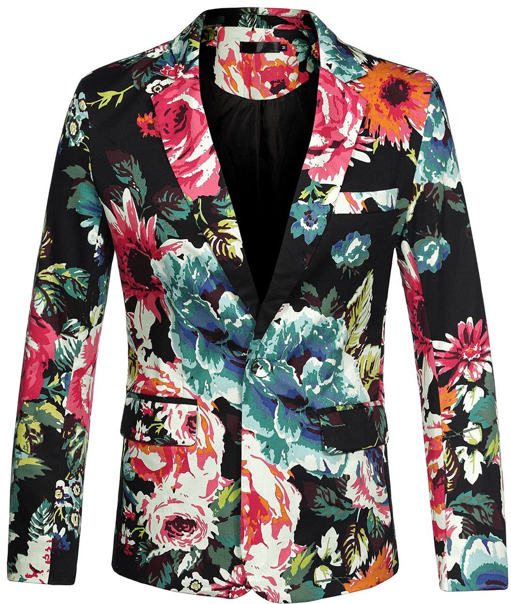 Sourcingmap Herenpak Blazer Slim Fit Bloemen Gedrukt Een Knop Prom Jas Sport Jas