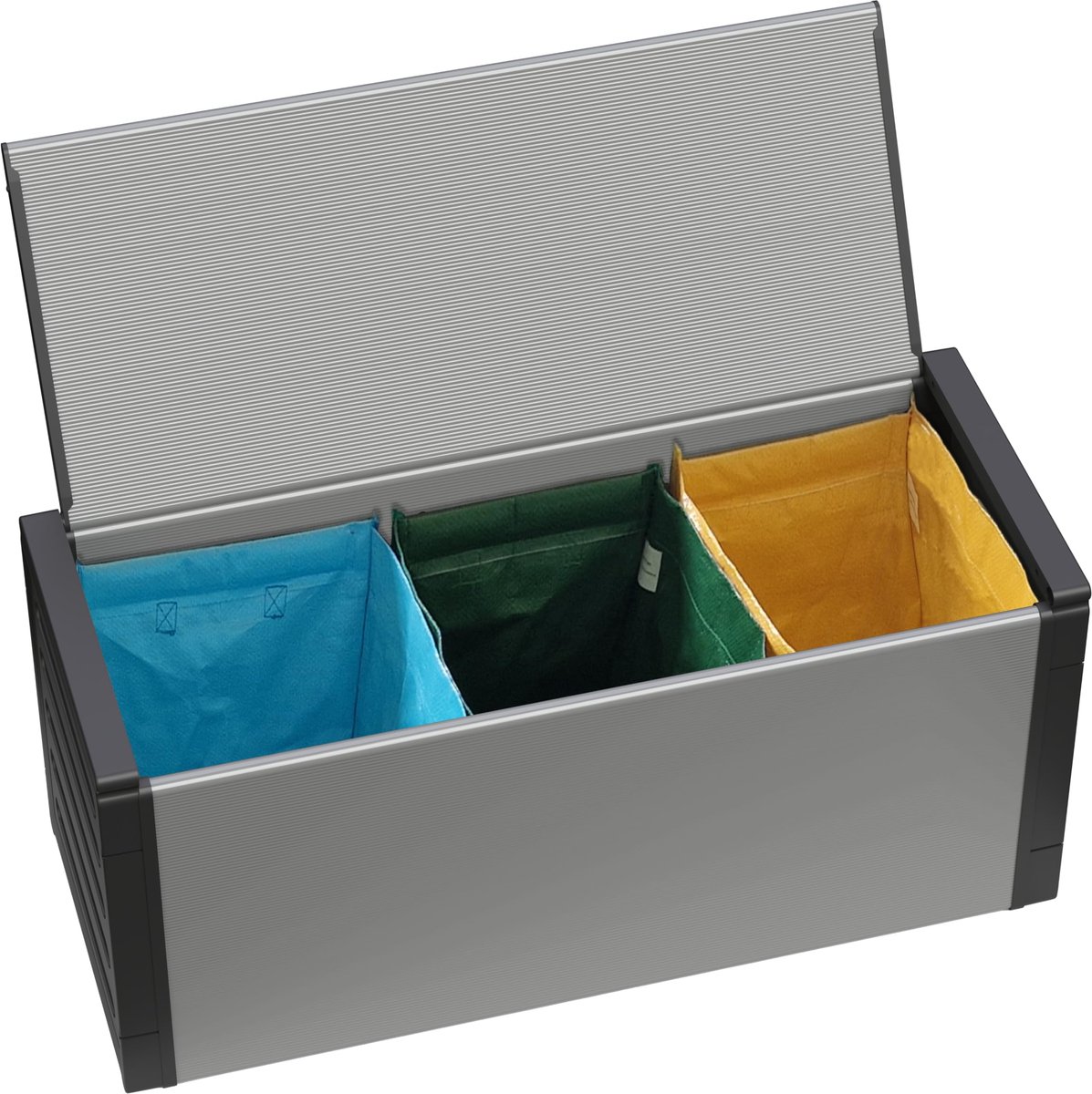 Zitbank met bastenveloppen, voor de verschillende verzamelingen (binnen/buiten), 85 x 34 x 39,5 cm