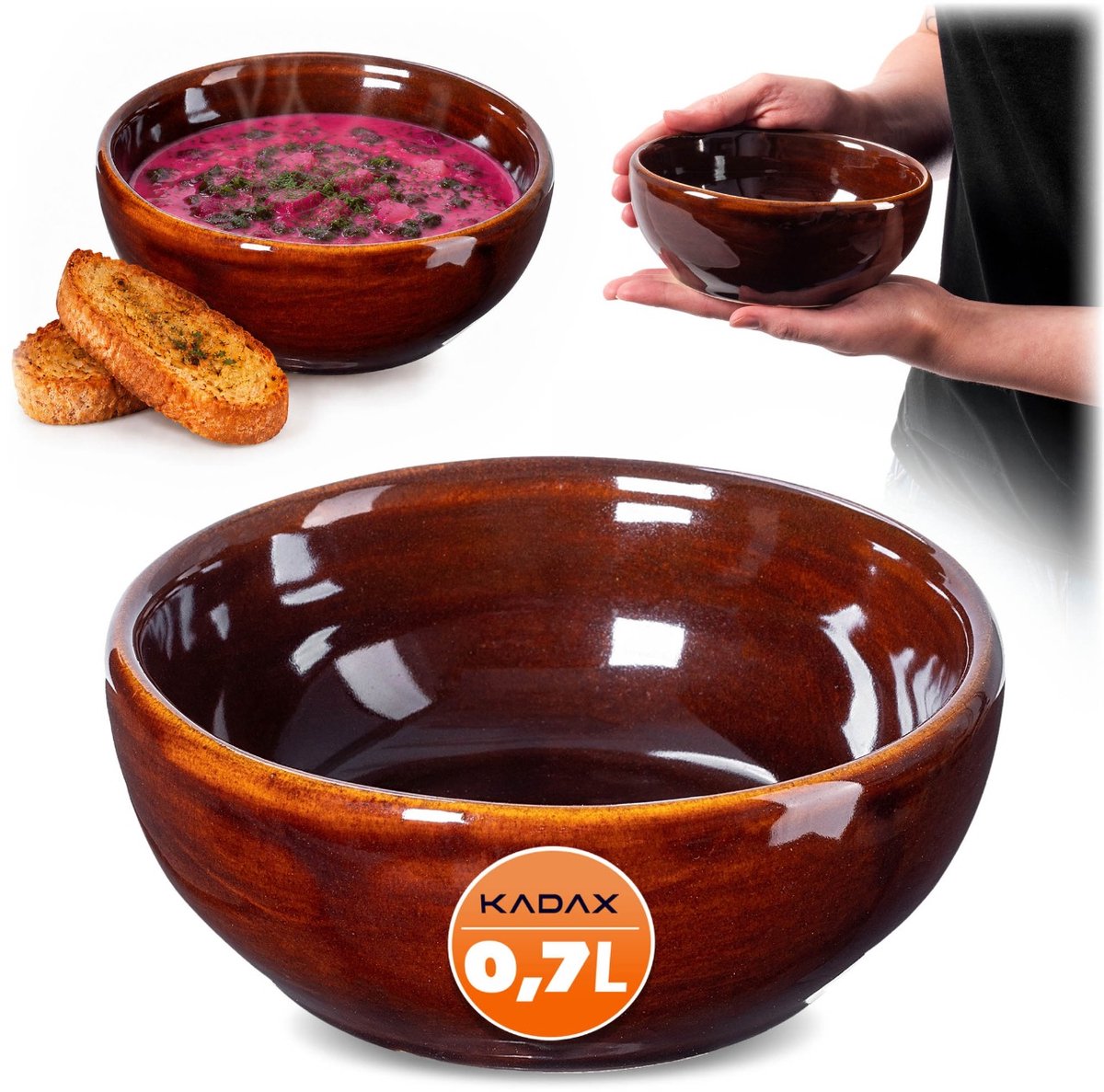 KADAX Soepkom van keramiek, vaatwasmachinebestendige soepkom, landelijke stijl, kom voor soep, salade, snoep, desserts (zonder oren, 0,7 l)