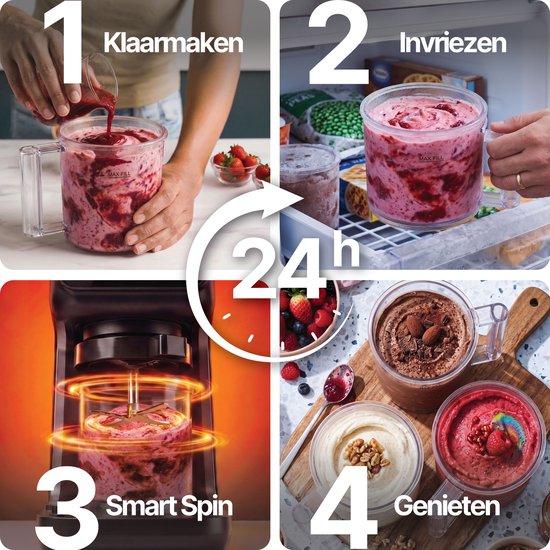 Seeger MultiCream - 10-in-1 IJsmachine- Inclusief 3 EasyCups met Deksels - Voor Roomijs, Milkshake, Smoothie Bowl, Slush en meer - BPA-vrij - Zwart van Seeger — afbeelding 2