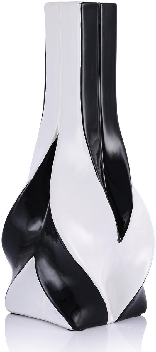 Vaas – Modern elegant woondecoratie voor woonkamer, tafelmiddelpunt, bureau, kantoor, perfect voor pampasgras (zwart wit)