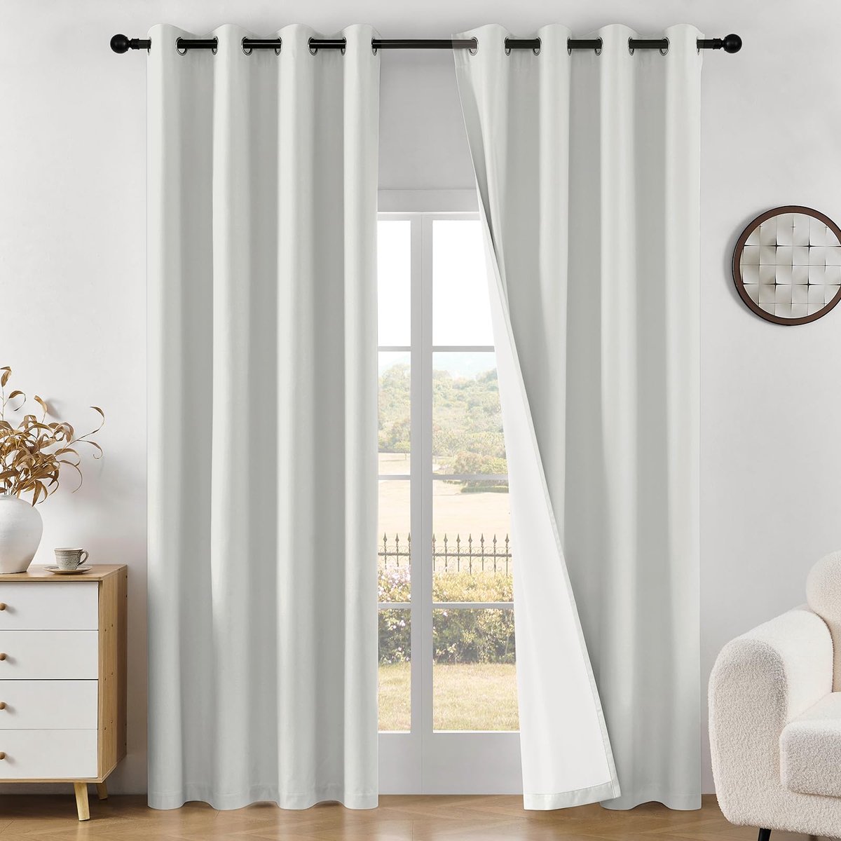 Gordijnen voor slaapkamer, verduisterende gordijnen 182 cm lang, ivoorwitte gordijnen voor woonkamerraam thermisch geïsoleerde gordijnen (132 x 183 cm, ivoor)