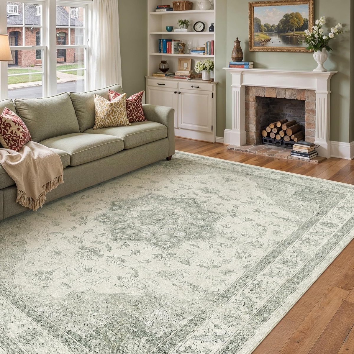 Vintage Tapijt Woonkamer 160x230cm Groen Vloerkleden Voor Slaapkamer Wasbaar Antislip Zacht Vloerkleed Groot Voor Woonkamer Kinderkamer Eetkamer Kantoor Kortpolige Carpet